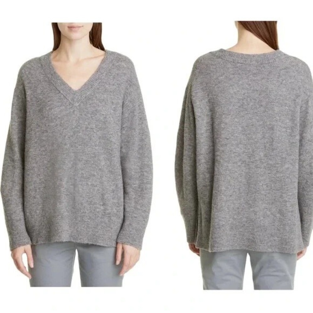 Vince Grey Merino Wool Alpaca V-Neck Tunic Oversized Sweater EUC SIZE M
